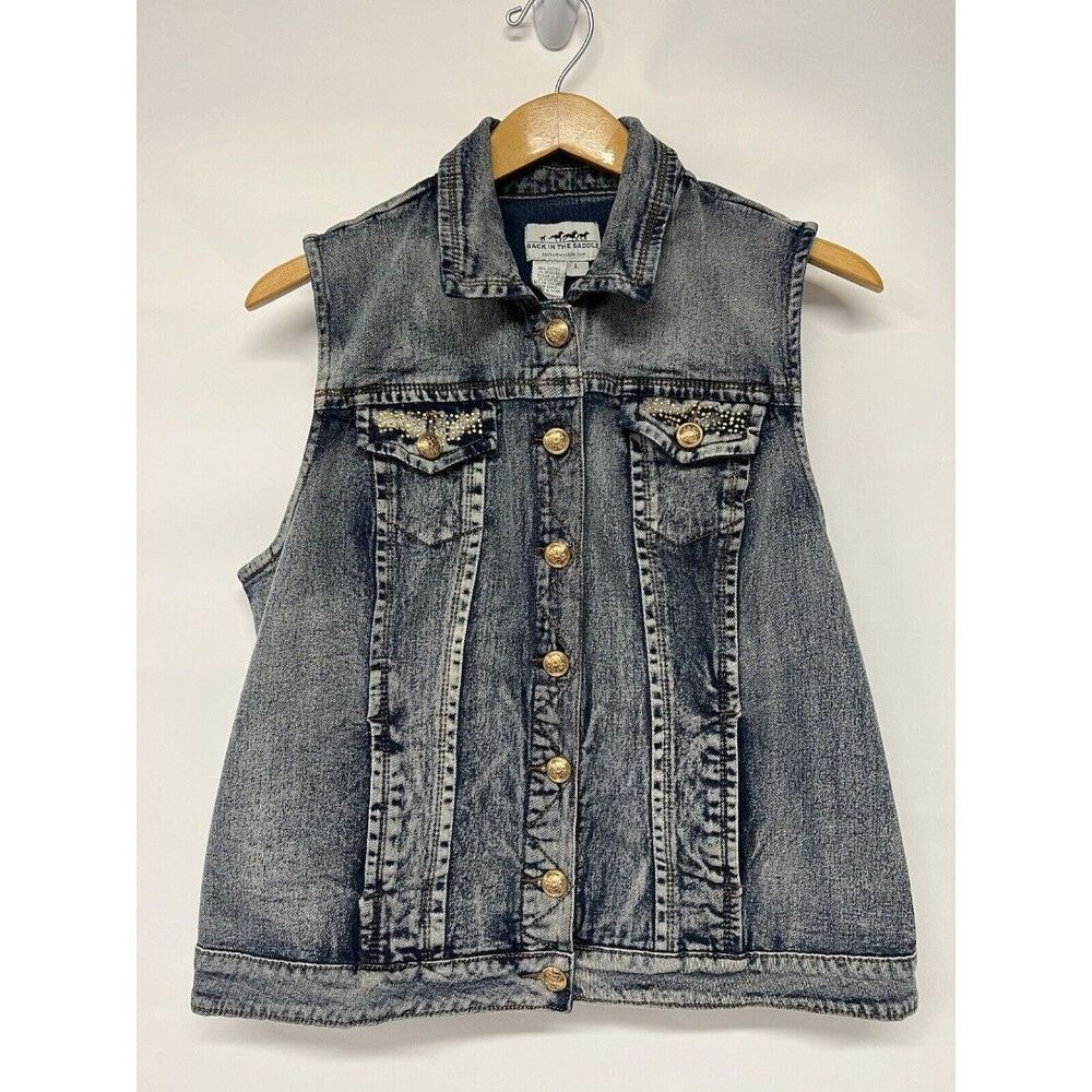 Back In The Saddle Denim Vest Jacket  Large Horse Ranch